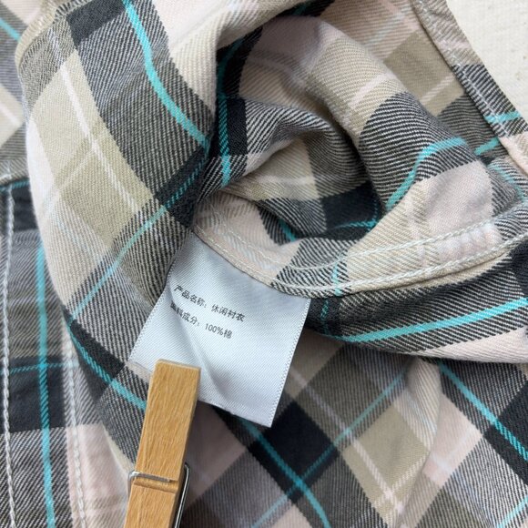 Brown + Blue Plaid Flannel Shirt Button Down Long Sleeve Vancl Camp Fall 175 96A - Picture 8 of 12